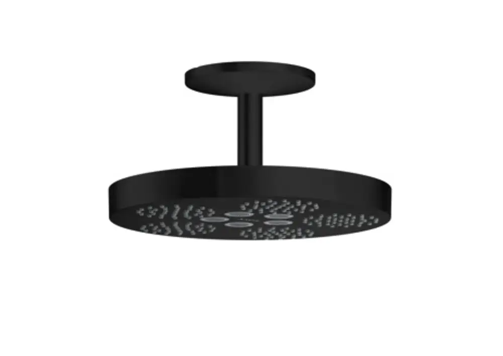 Deckenmontierte Kopfbrause mit runder Form und mehreren Düsen, aus mattschwarz lackiertem Material, von der Marke AXOR. Eignet sich für moderne Badezimmer.